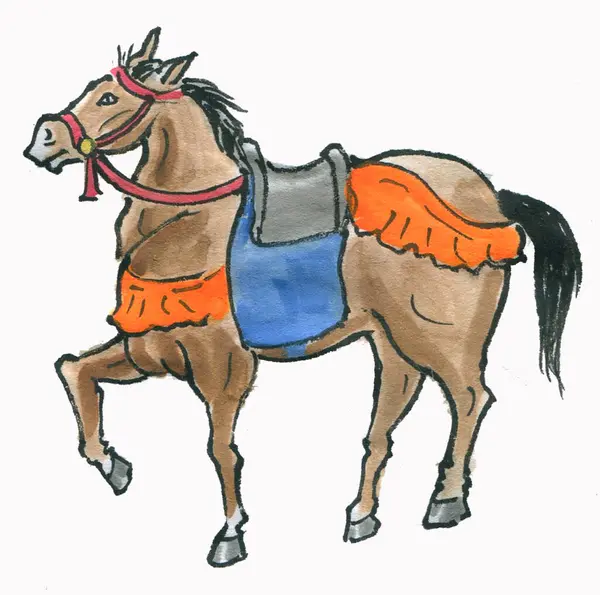 Ilustração Aquarela Desenhada Mão Cavalo — Fotografia de Stock