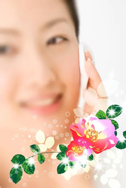 stock image closeup portrait of beautiful asian woman with floral frame illustration 