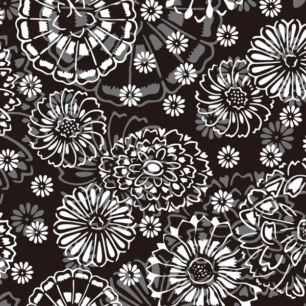 Zwart Wit Abstracte Achtergrond Met Decoratieve Bloemenelementen — Stockfoto
