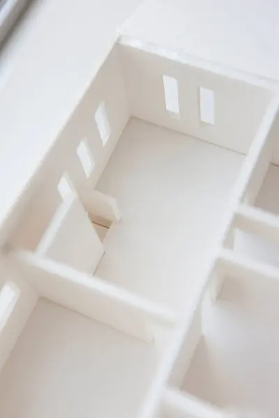 Närbild Hus Modell Tillverkad Vit Plast — Stockfoto