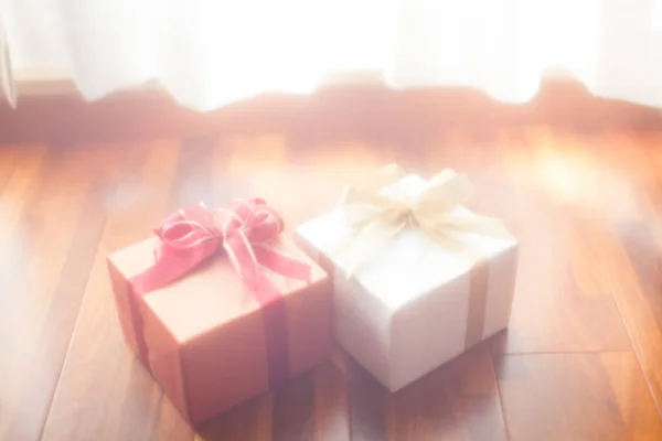 Close View Gift Boxes Ribbons Bows Home Soft Focus — Stock Photo, Image