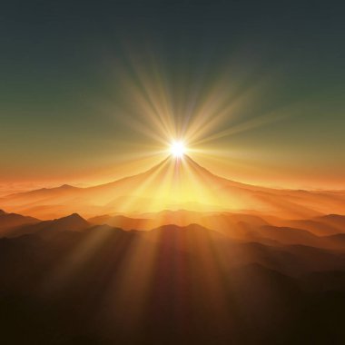 Dağın tepesinde turuncu gökyüzünde gün batımı