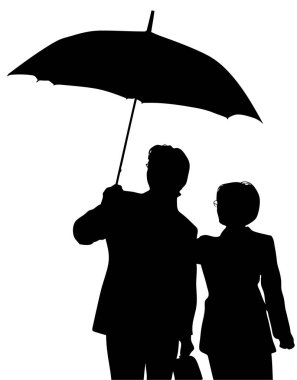 Şemsiyeli bir çiftin silueti.