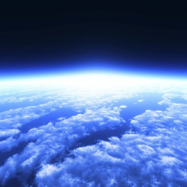 Mavi gezegen yeryüzü derin uzayda bulutların içinde 