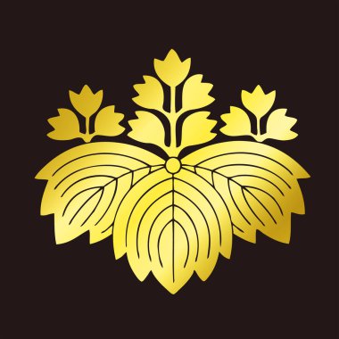 Geleneksel Japon aile arması logosu altın rengi, çiçek elementleri.