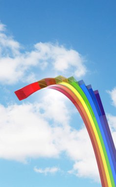 Gökkuşağının gökyüzü ve bulutlardaki 3D çizimi