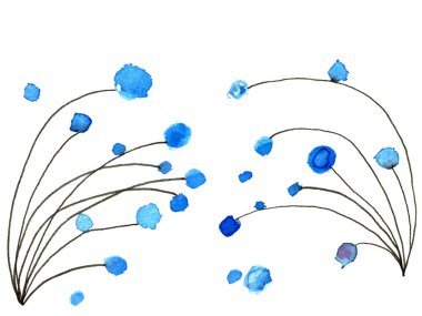 suluboya mavi çiçekler beyaz arkaplanda