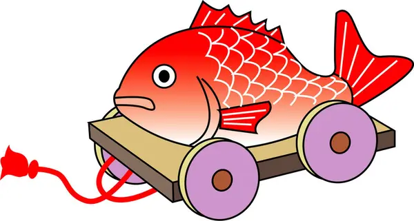cartoon fish with wooden board on white background