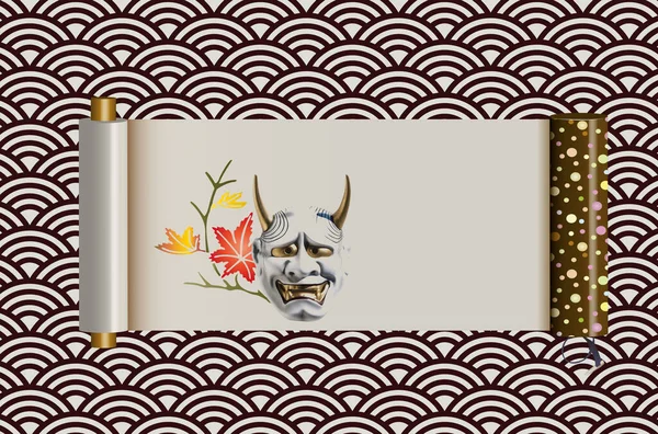 Maschera Demone Giapponese Sfondo Con Foglie — Foto Stock