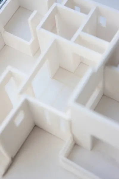 Primer Plano Del Modelo Casa Plástico Blanco —  Fotos de Stock