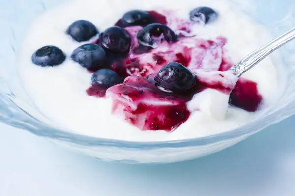 Fresh Yogurt Blueberries White Cup Stock Picture