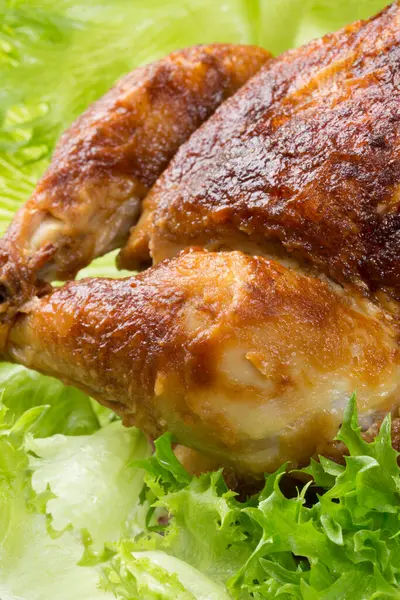 Close View Delicious Grilled Chicken Lettuce Leaves Royalty Free Stock Images