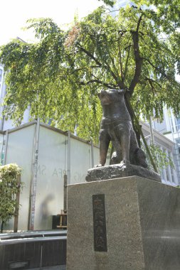 Köpeğin ağaç altındaki bronz heykeli