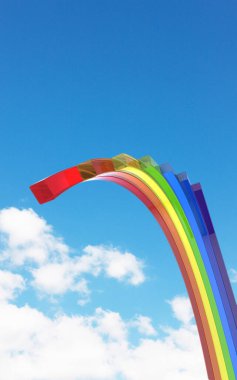 Gökkuşağının gökyüzü ve bulutlardaki 3D çizimi