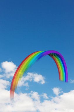 Gökkuşağının gökyüzü ve bulutlardaki 3D çizimi