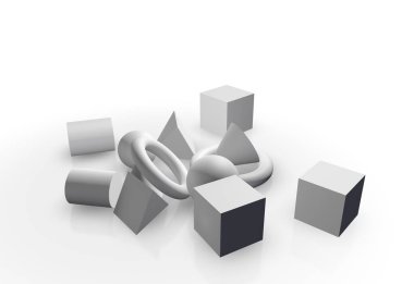 Farklı geometrik şekilli şekillerin 3 boyutlu çizimi