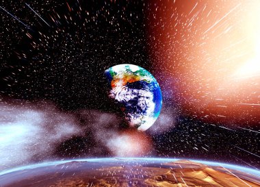 Gezegenler ve nebula. Bilim kurgu duvar kağıdı. uzayın ve keşfin güzelliği.  