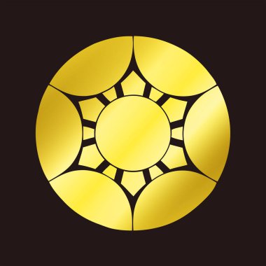 Geleneksel Japon aile arması logosu altın rengi, çiçek elementleri.