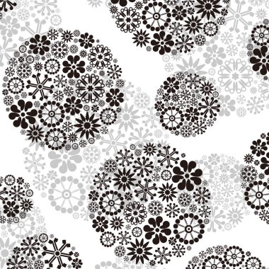 Dekoratif çiçek unsurları olan siyah ve beyaz soyut arkaplan     