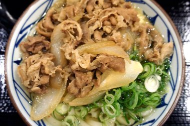 Domuz eti ve sebzeli Japon eriştesi.