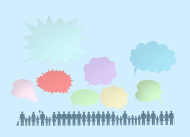 Farklı şekillerde parlak konuşma baloncukları, kopyalama alanı, sohbet sembolleri