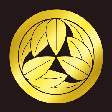 Geleneksel Japon aile arması logosu altın rengi, çiçek elementleri.