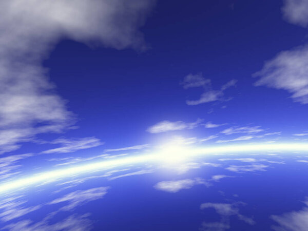 планета Земля с горизонтом и белыми облаками