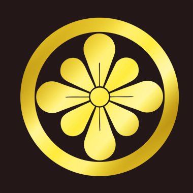 Geleneksel Japon aile arması logosu altın rengi, çiçek elementleri.