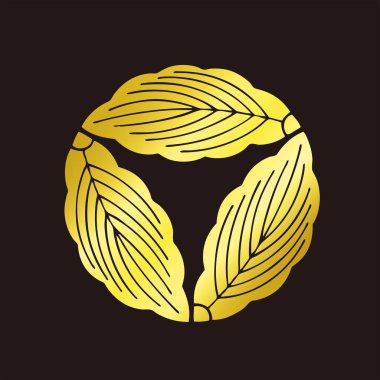 Geleneksel Japon aile arması logosu altın rengi, çiçek elementleri.
