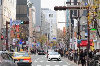 Tokyo, Japonya - 13 Ekim, 2017: Tokyo Şehir Manzarası Sokakta yürüyen kalabalıkla 