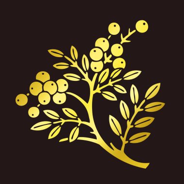 Geleneksel Japon aile arması logosu altın rengi, çiçek elementleri.