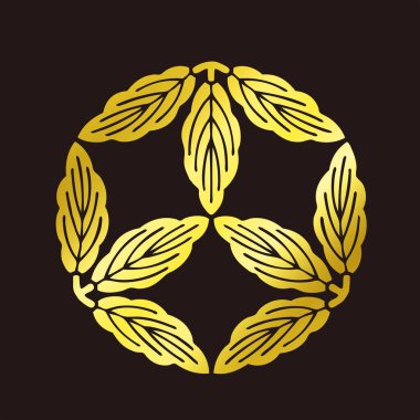 Geleneksel Japon aile arması logosu altın rengi, çiçek elementleri.