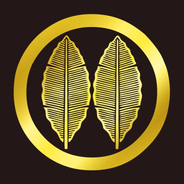 Geleneksel Japon aile arması logosu altın rengi, çiçek elementleri.