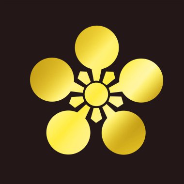 Geleneksel Japon aile arması logosu altın rengi, çiçek elementleri.