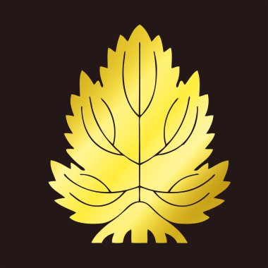 Geleneksel Japon aile arması logosu altın rengi, çiçek elementleri.