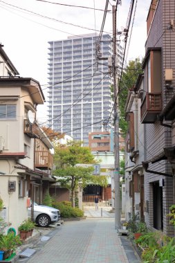 Japonya 'nın eski kasabasındaki sokak mimarisi manzarası 