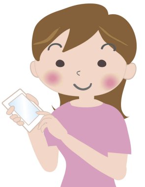 Akıllı telefondan pembe yazı yazan bir kadın çizimi