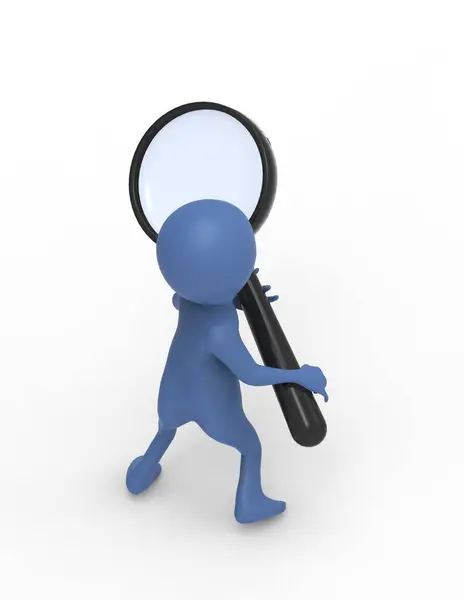 stock image 3d rendering illustration of blue character with magnifying glass 