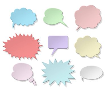 Farklı şekillerde parlak konuşma baloncukları, kopyalama alanı, sohbet sembolleri