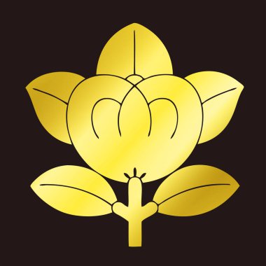 Geleneksel Japon aile arması logosu altın rengi, çiçek elementleri.