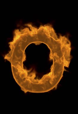 Siyah arkaplanda yazı tipini ateşle. O harfi