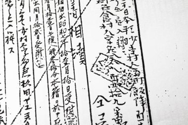 Japonca yazılmış metin, kağıda basılmış hiyeroglifler