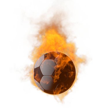 Beyaz arka planda izole edilmiş futbol topu yanıyor