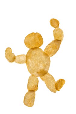 Kızarmış patates adam beyaz arka planda izole edilmiş.. 