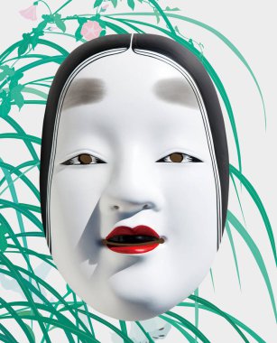 Geleneksel Japon tiyatro maskesi ile dijital kolaj resmi