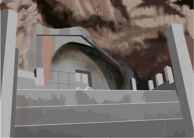 Kayalıkların altındaki mağara girişine giden devasa taş basamaklı antik tapınak kalıntıları..