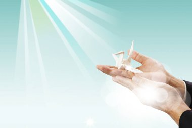 Elinde origami vinç tutan kadın, yaklaşın.