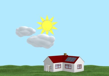 Çayırdaki evin 3D çizimi