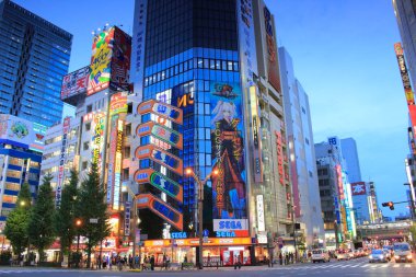 Binaları olan Asya şehrinin gece görüşü