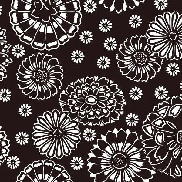 Patrón Blanco Negro Con Elementos Florales — Foto de Stock